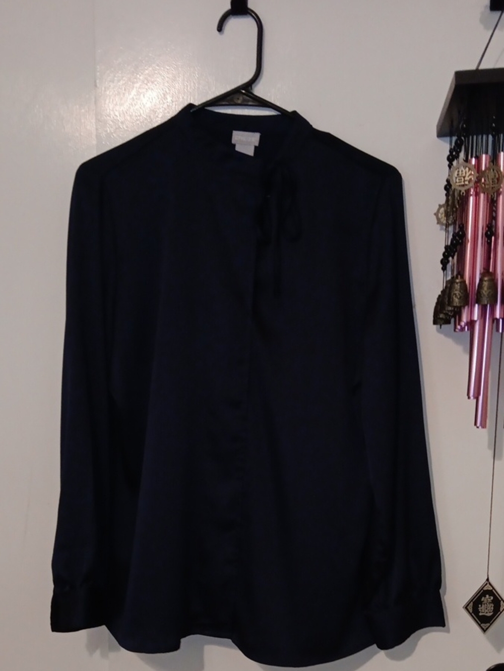 Chico's Navy Tie-Neck Long-Sleeve Blouse